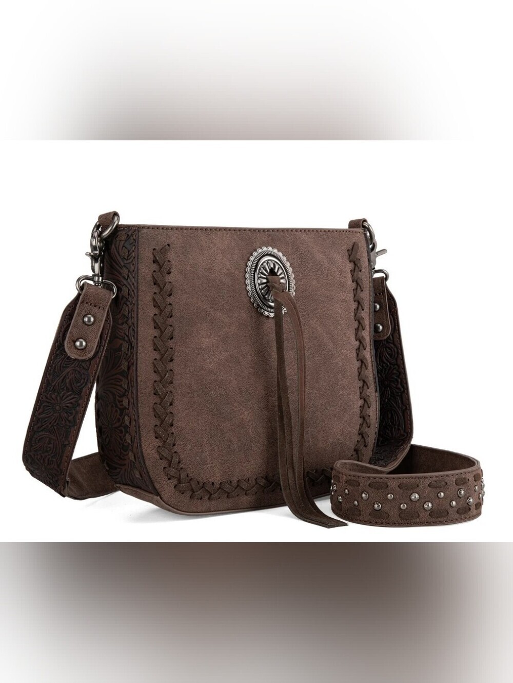 Montana West Tooled Whipstitch Coffee Crossbody Bag - Picture 10 of 11